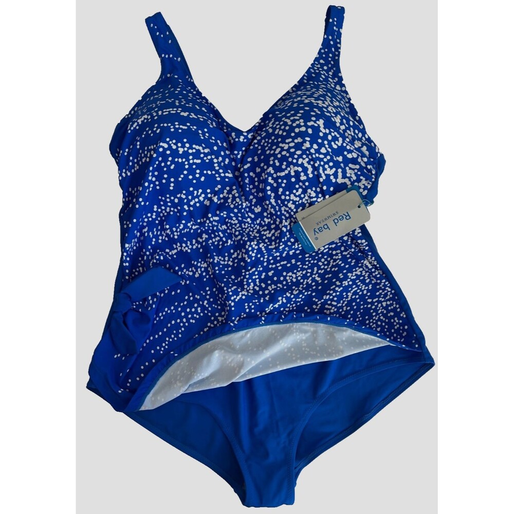 Womens 2XL Blue White Print Swimsuit One Piece Tummy Control Padded Comfy Boho
